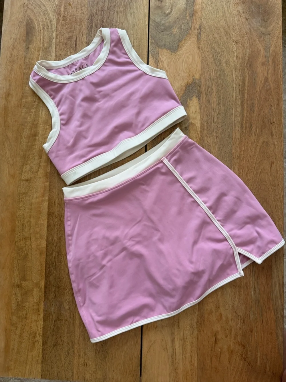 L SPACE for Anthropologie Lilac Crop Tank & Skort Set with White Trim - Picture 1 of 4
